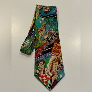 VTG 90s 100% Silk Nicole Miller Novelty Tie Road Trip Americana 1991
